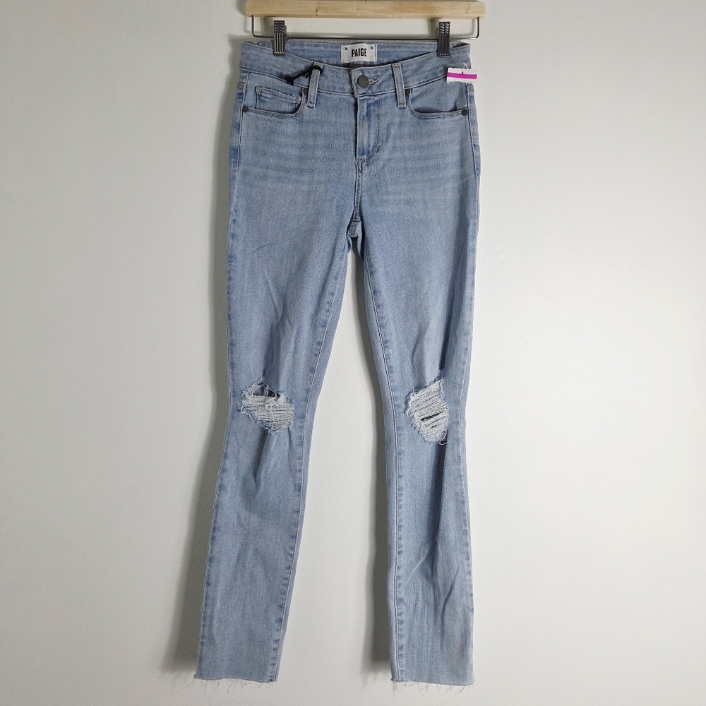 Paige Skyline Ankle Peg Light Blue Distressed Skinny Jeans